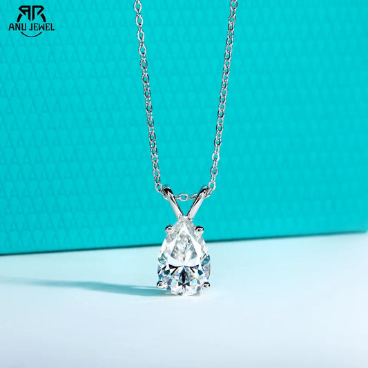 AnuJewel 2ct/3ct/4ct/5ct D Color Pear Cut Moissanite Pendant Necklace 925 Sterling Silver Valentine's Day Gifts for Women