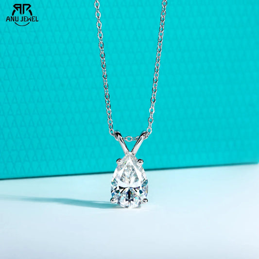 AnuJewel 2ct/3ct/4ct/5ct D Color Pear Cut Moissanite Pendant Necklace 925 Sterling Silver Valentine's Day Gifts for Women