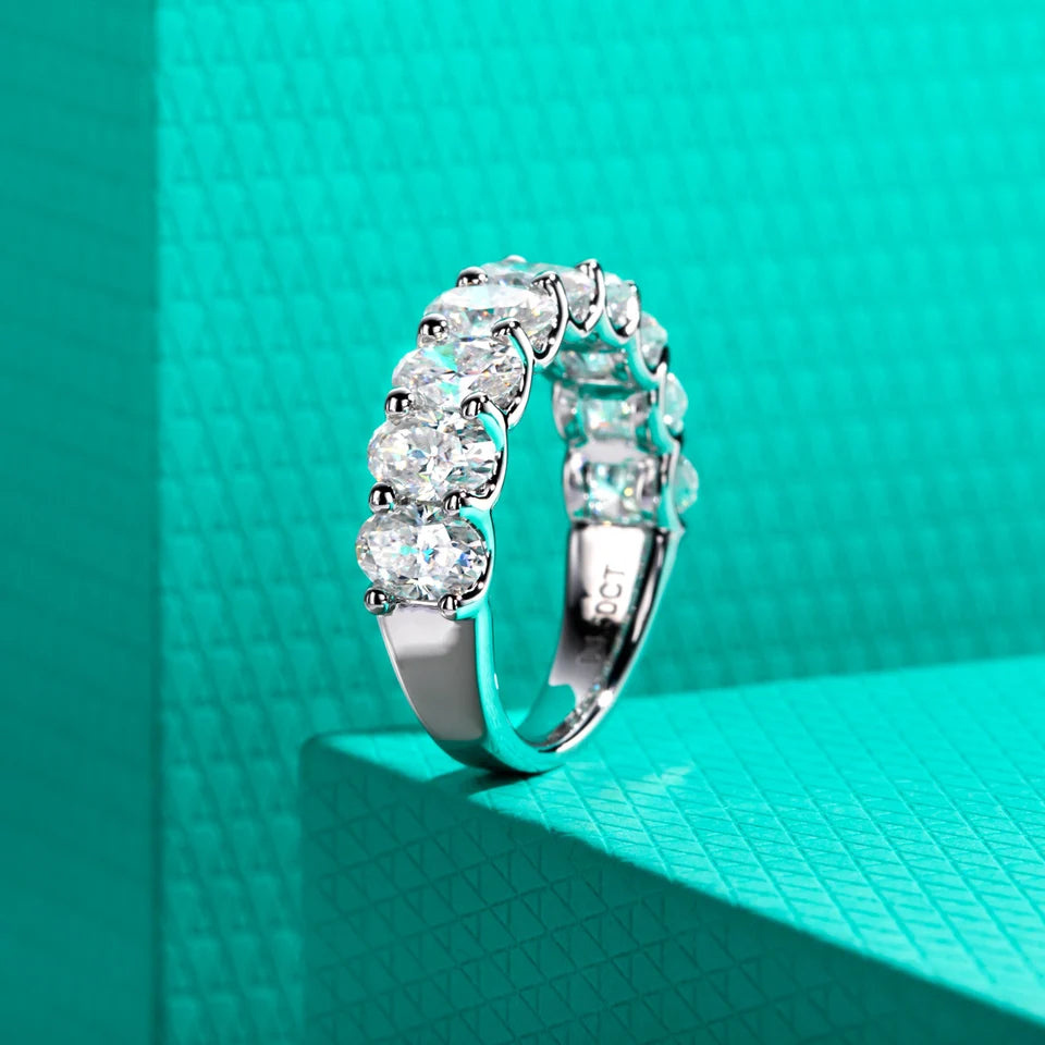 AnuJewel 0.5ct Oval Cut Moissanite Wedding Bands 925 Sterling Silver Lab Created Diamond Half Eternity Rings Jewelry Wholesale
