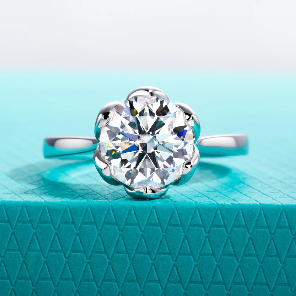AnuJewel 3ct D Color Moissanite Lotus Engagement Ring 925 Sterling Silver Solitaire Promise Rings for Women Jewelry Gifts