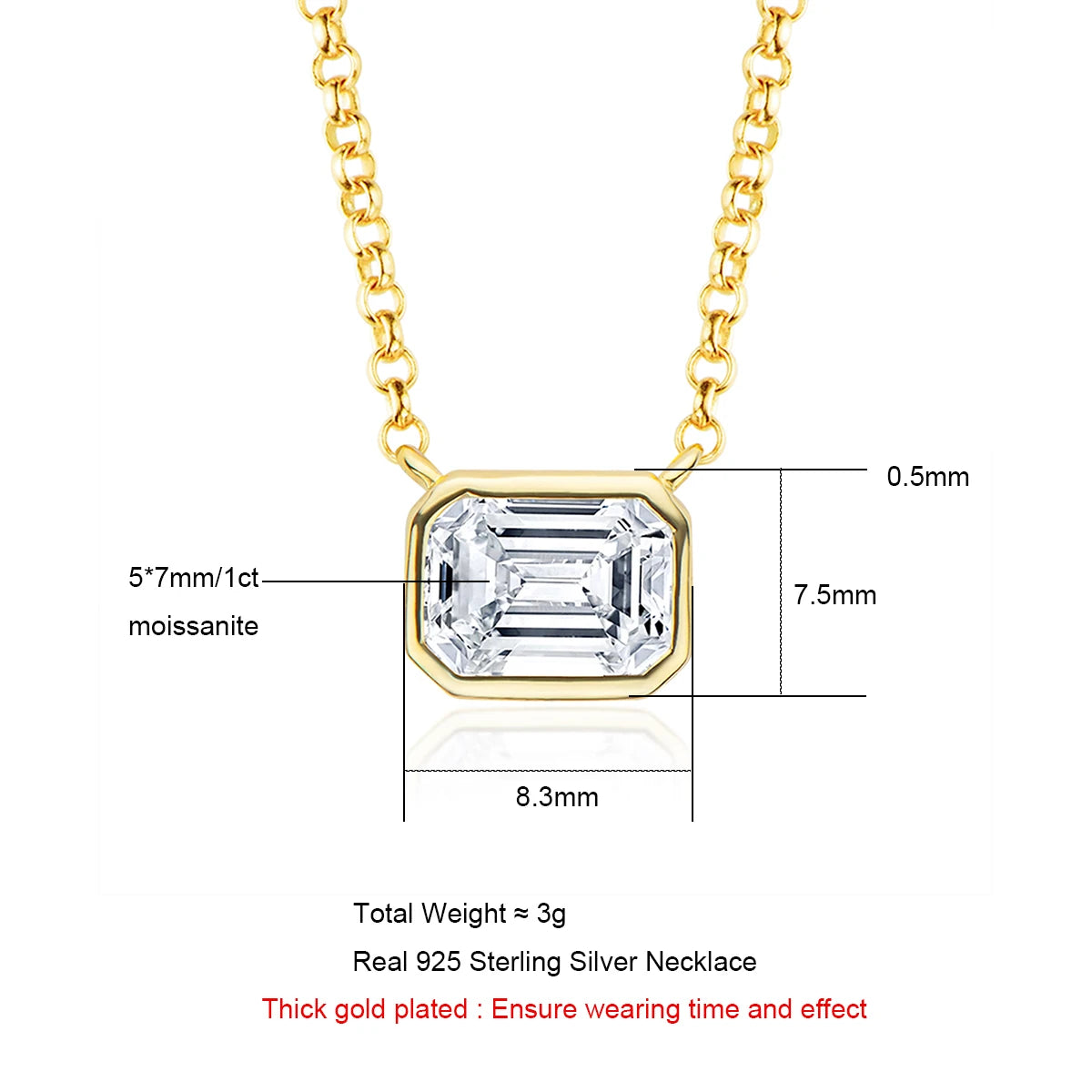 AnuJewel 1ct D Color Emerald Cut Moissanite Pendant Necklace 925 Sterling Silver Necklaces For Women Gifts Wholesale