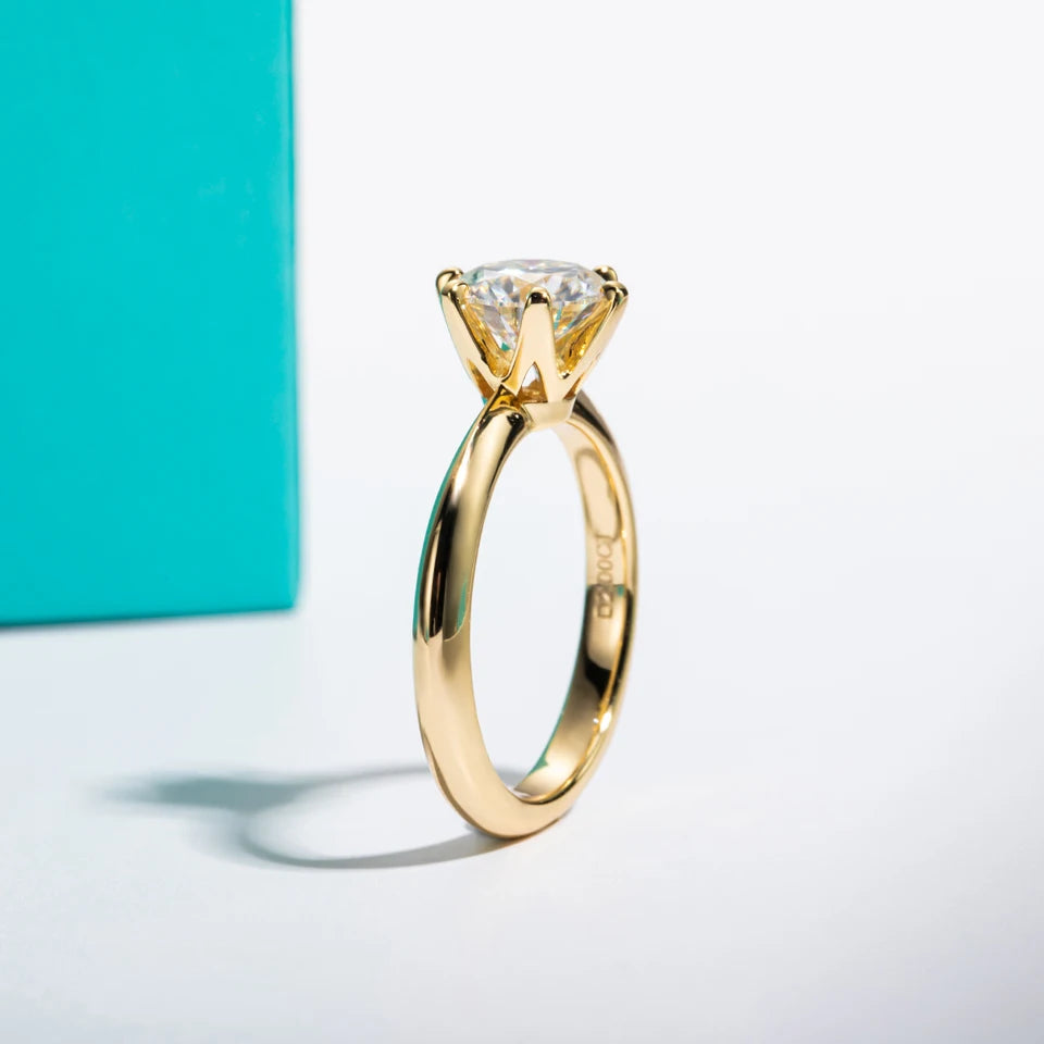 AnuJewel Yellow Gold Plated 2ct 3ct D Color Moissanite Engagement Solitaire Rings For Women With Cer Customs Jewelry Wholesale