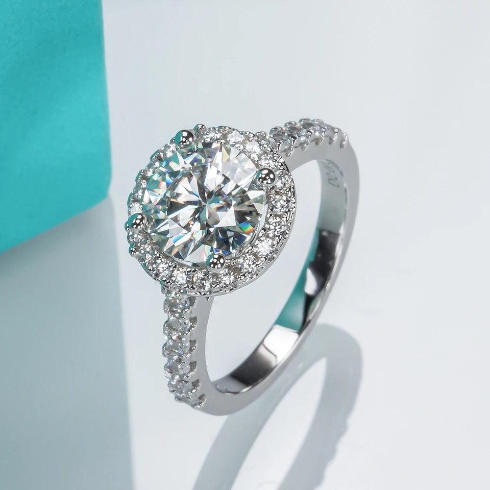 AnuJewel 2 Carat D Color Moissanite Halo Engagement Ring For Women 925 Sterling Silver Wedding  Rings Fine Jewelry Wholesale