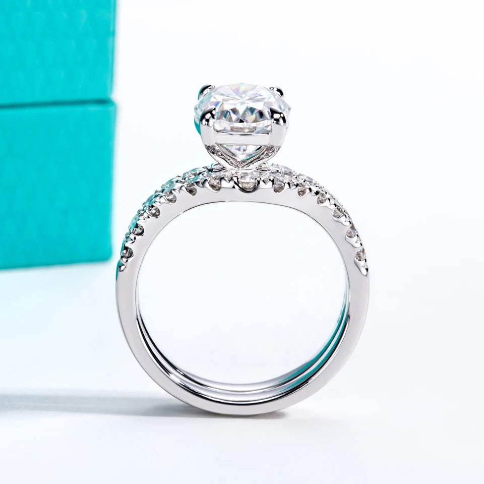 AnuJewel 3ct (Total 3.64ct) Oval Cut D Color Moissanite Bridal Ring Set Wedding Band Silver Rings With Cer Jewelry Wholesale