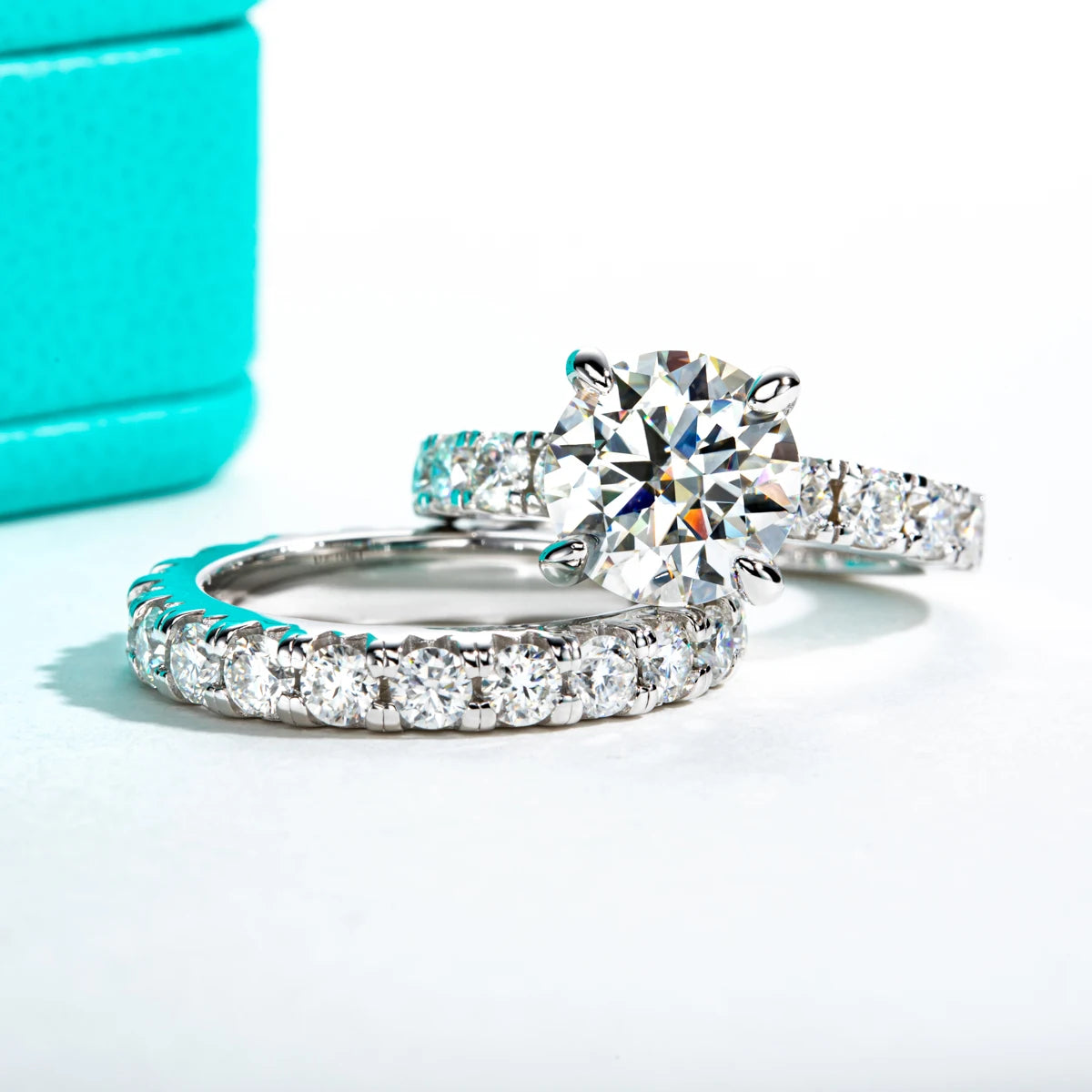 AnuJewel 3.5ct Moissanite Engagement Ring Set Bridal Sets 3mm Eternity Wedding Band Silver Promise Rings Women Jewelry Wholesale