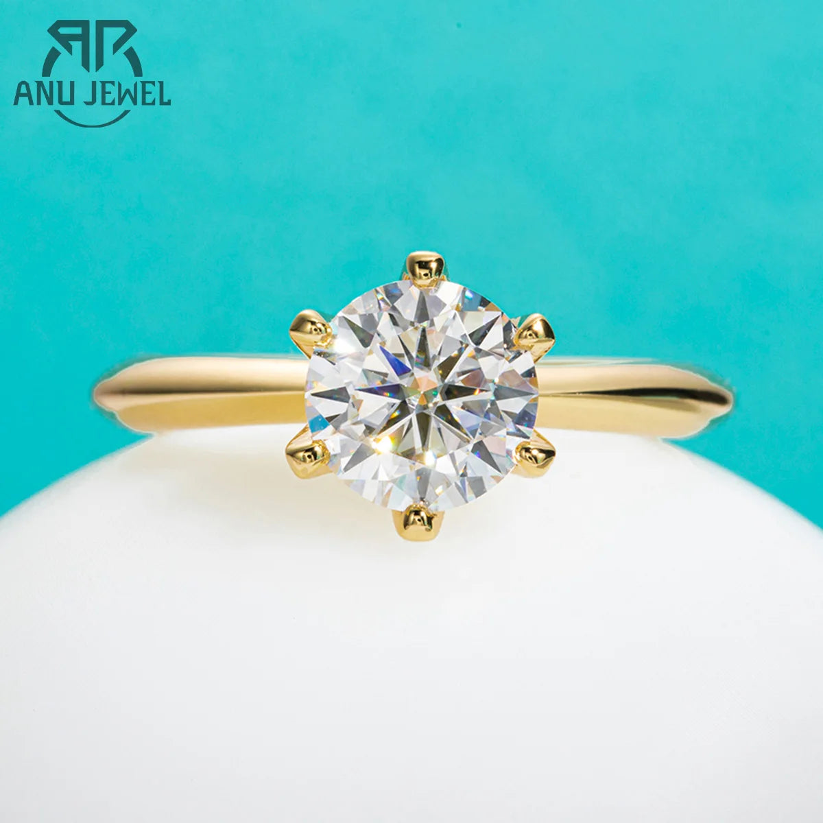 AnuJewel Yellow Gold Plated 2ct 3ct D Color Moissanite Engagement Solitaire Rings For Women With Cer Customs Jewelry Wholesale