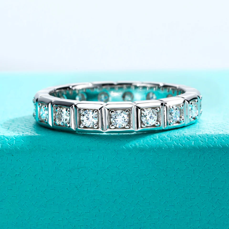 AnuJewel 2.2mm D Color Moissanite Princess Eternity Band Ring 925 Sterling Silver Wedding Band For Women Jewelry Wholesale