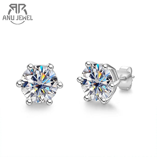 AnuJewel 4/2/1ct Total Moissanite Stud Earrings 925 Sterling Silver Certificate Moissanite Earrings Jewelry Making Supplies