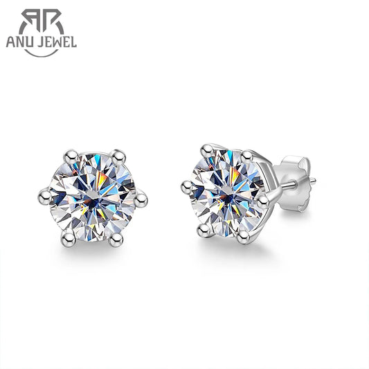 AnuJewel 4/2/1ct Total Moissanite Stud Earrings 925 Sterling Silver Certificate Moissanite Earrings Jewelry Making Supplies