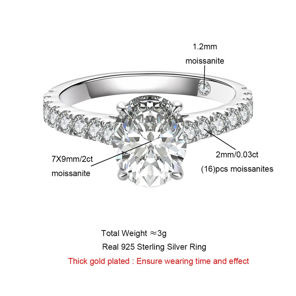 AnuJewel 2 Carat Oval Cut D Color Moissanite Ring 18K Gold Plated 925 Sterling Silver Engagement Wedding Rings Wholesale