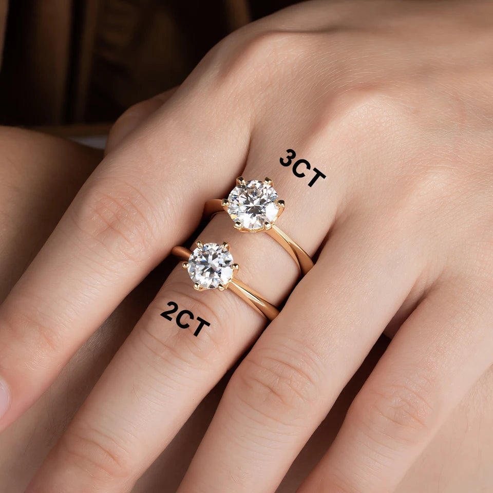 AnuJewel Yellow Gold Plated 2ct 3ct D Color Moissanite Engagement Solitaire Rings For Women With Cer Customs Jewelry Wholesale