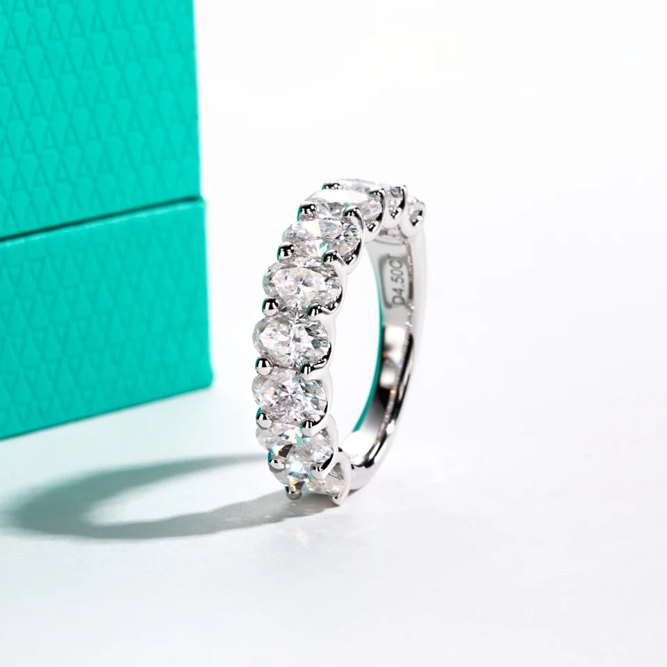 AnuJewel 0.5ct Oval Cut Moissanite Wedding Bands 925 Sterling Silver Lab Created Diamond Half Eternity Rings Jewelry Wholesale