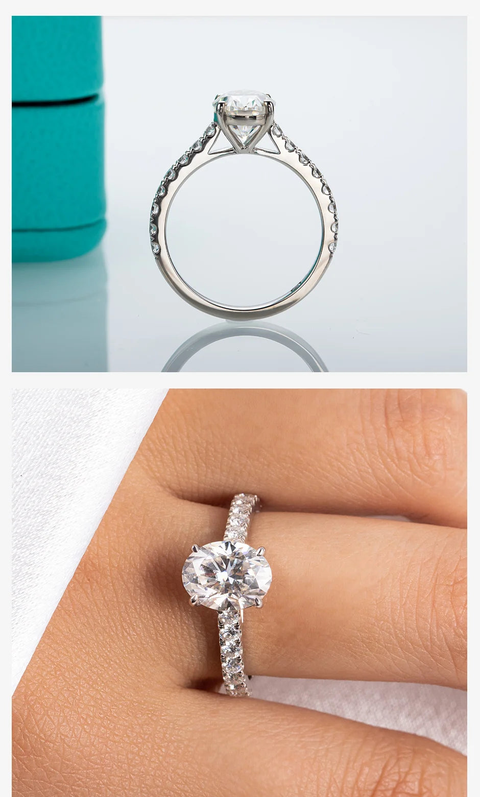 AnuJewel 2 Carat Oval Cut D Color Moissanite Ring 18K Gold Plated 925 Sterling Silver Engagement Wedding Rings Wholesale