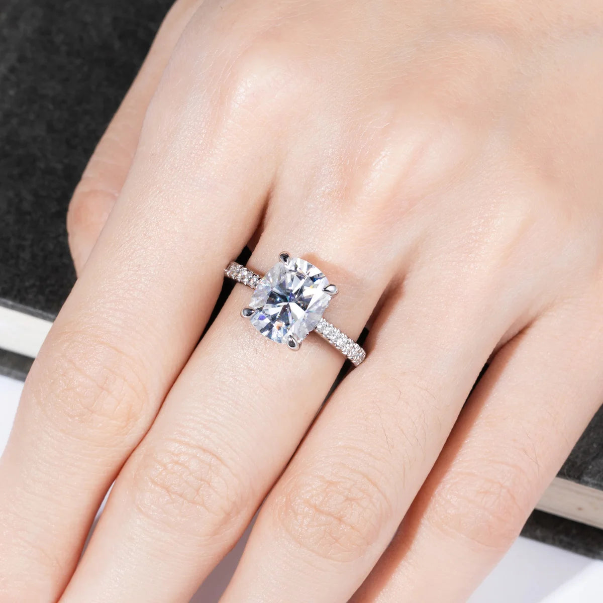 AnuJewel 5ct Cushion Cut D Color Moissanite Engagement Rings For Women 925 Sterling Silver Wedding Rings Jewelry Wholesale