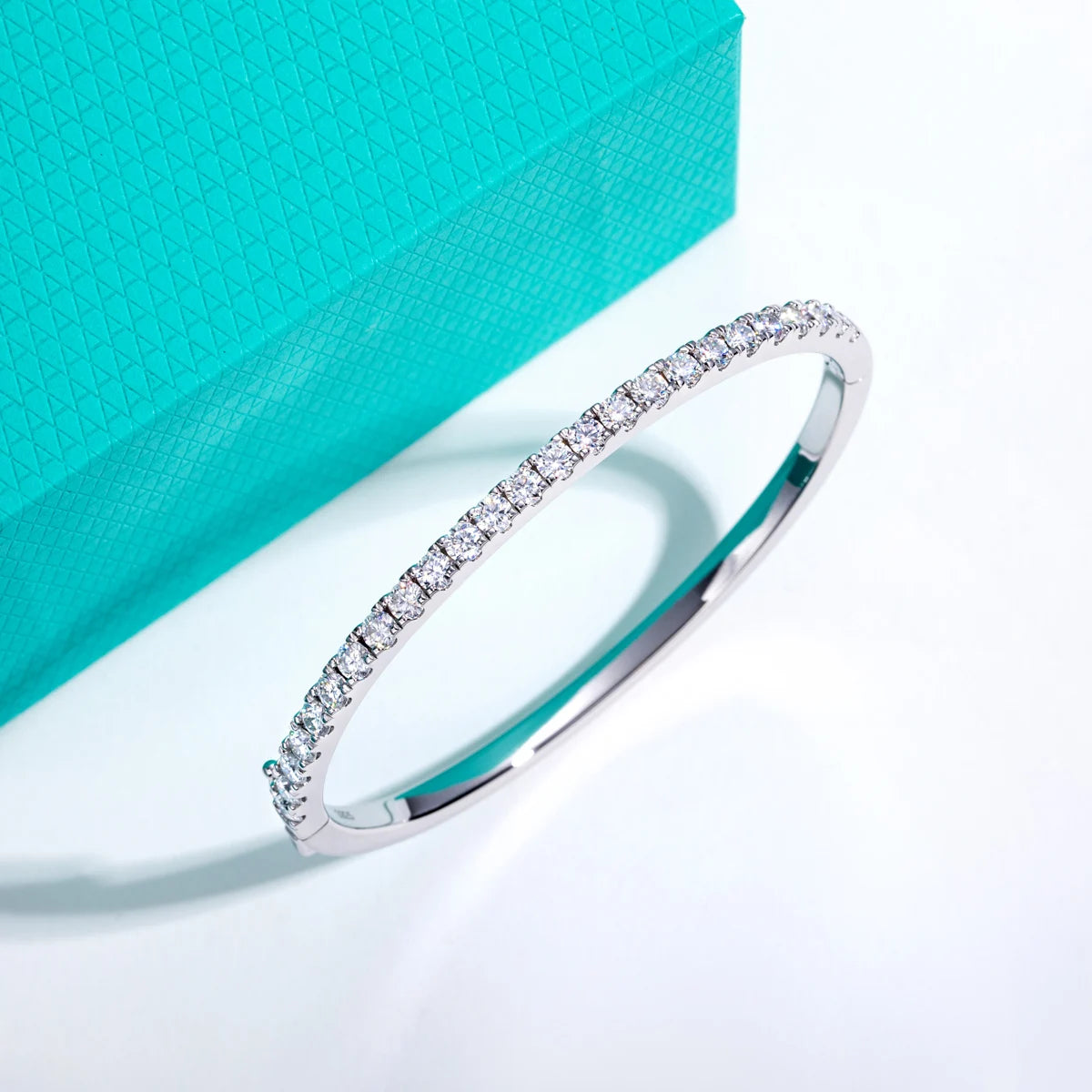 AnuJewel 3mm Half Eternity Moissanite Bracelet 925 Sterling Silver 18K White Gold Plated Bangle for Women Jewelry Gifts