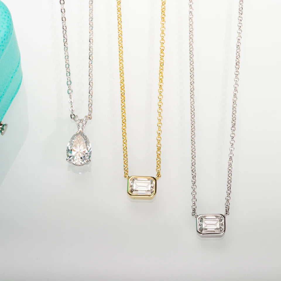 AnuJewel 1ct D Color Emerald Cut Moissanite Pendant Necklace 925 Sterling Silver Necklaces For Women Gifts Wholesale