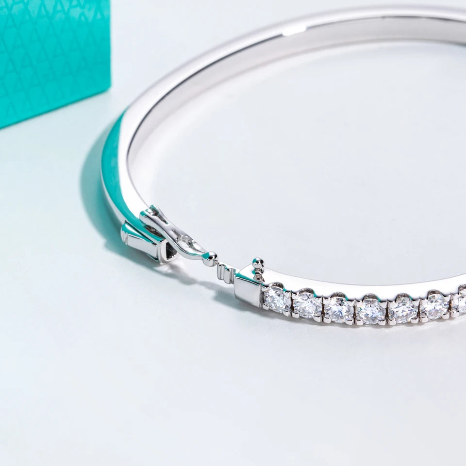 AnuJewel 3mm Half Eternity Moissanite Bracelet 925 Sterling Silver 18K White Gold Plated Bangle for Women Jewelry Gifts