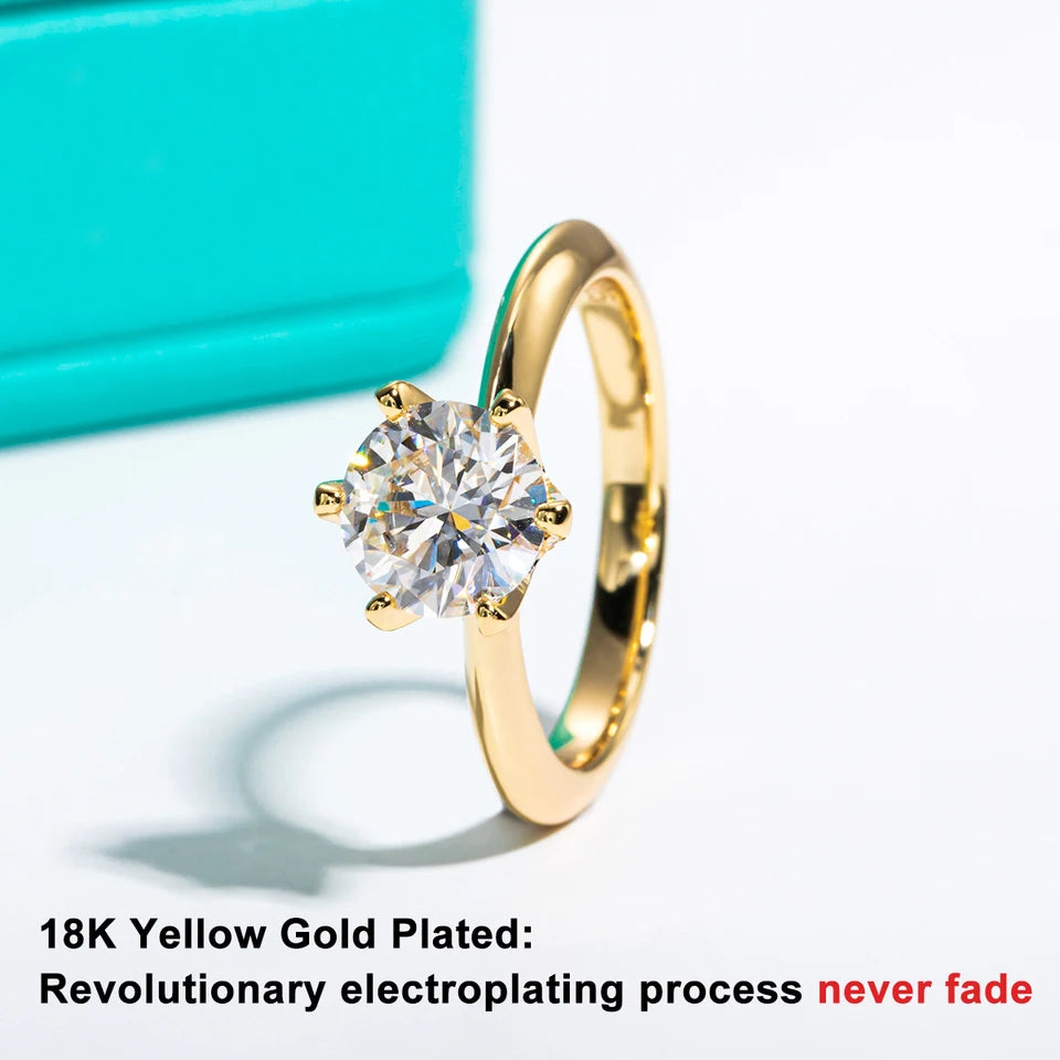 AnuJewel Yellow Gold Plated 2ct 3ct D Color Moissanite Engagement Solitaire Rings For Women With Cer Customs Jewelry Wholesale