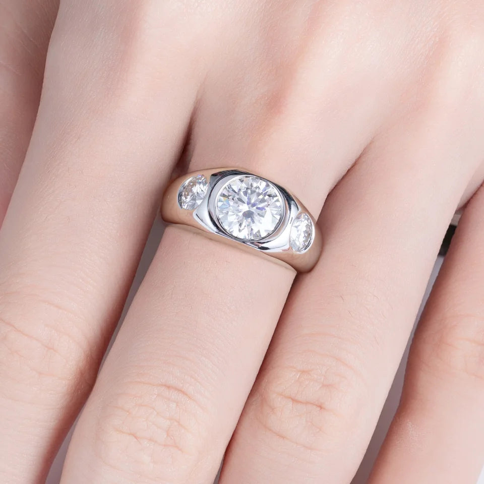 AnuJewel 3cttw D Color Moissanite Men Ring 925 Sterling Silver 18K Gold Plated Lab Created Diamond Engagement Rings For Men