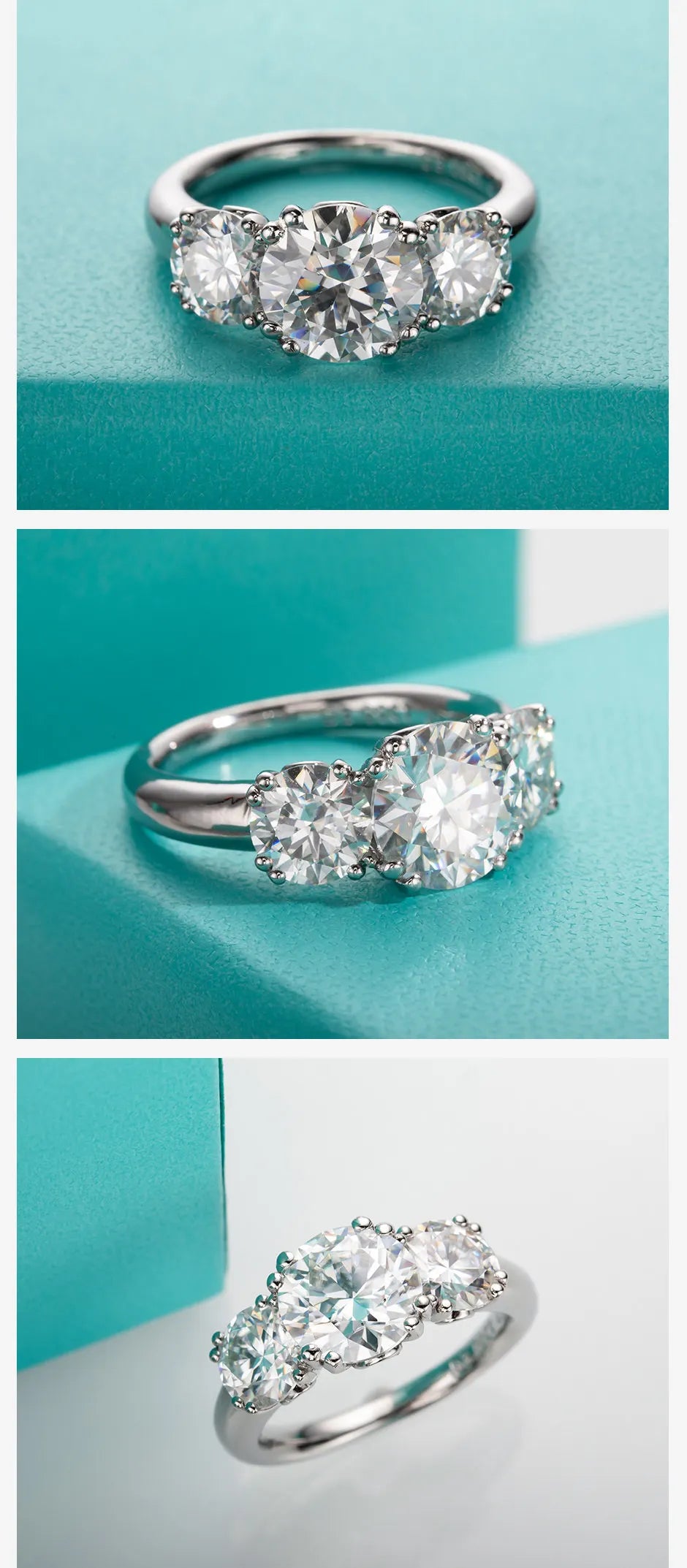 AnuJewel  5cttw D Color Moissanite Luxury Three Stone Engagement Ring 925 Silver Rings 18K Gold Plated Customs Jewelry Wholesale