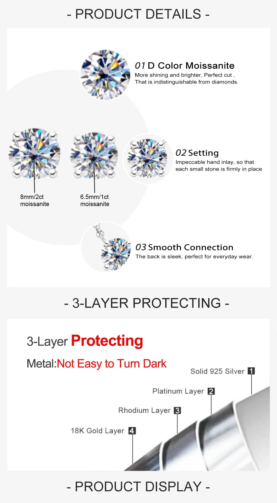 AnuJewel D Color 1ct 2ct 3ct Moissanite Diamond  18K Gold Plated Pendant Necklace For Women  Anniversary Gifts Wholesale