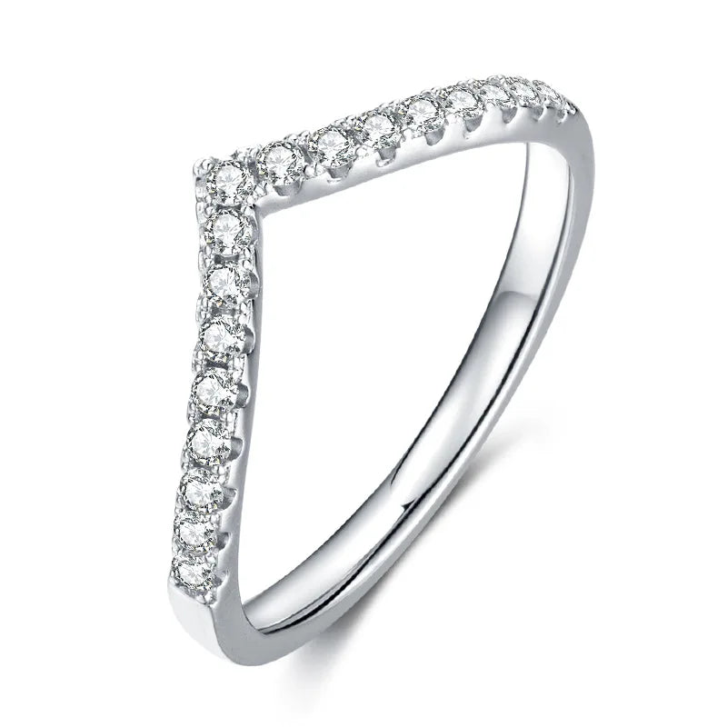 AnuJewel D Color Moissanite Diamond 18K White Gold Plated V Row Ring Classic Style Engagement Wedding Rings