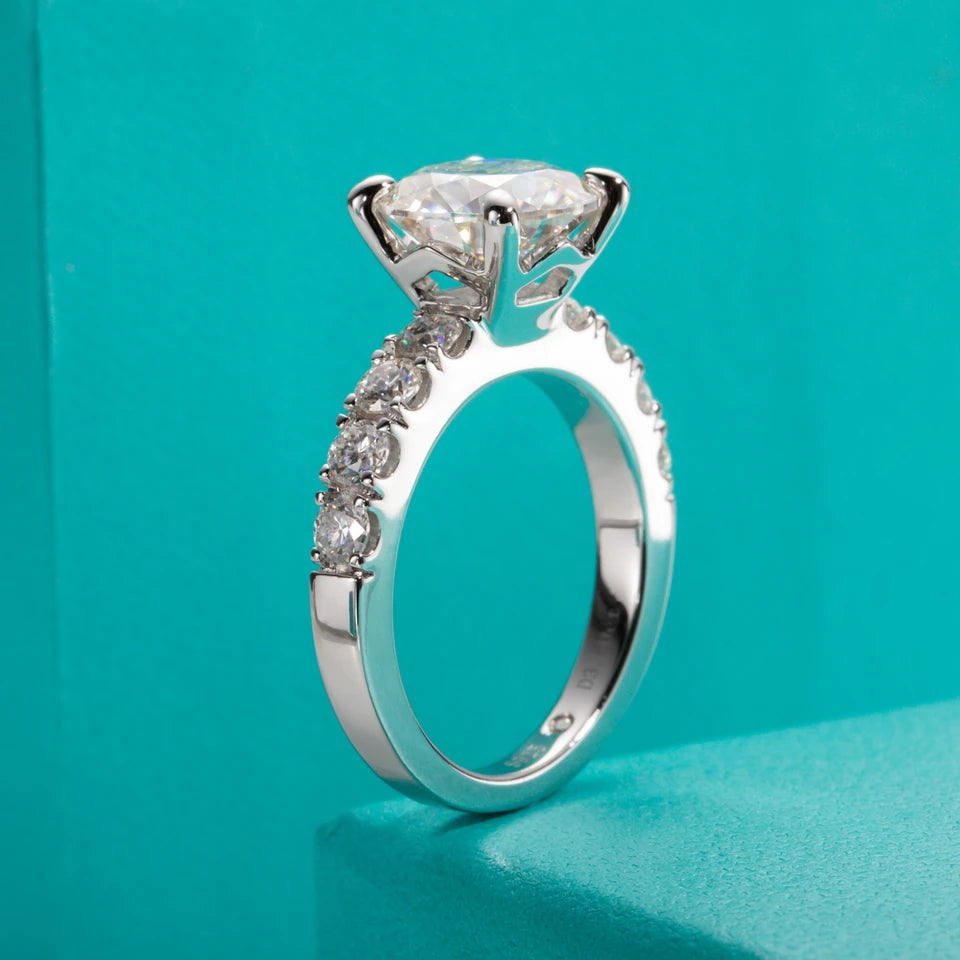 AnuJewel 4.3cttw D Color Moissanite Engagement Rings 925 Sterling Silver 18k Gold Plated Lab Created Diamond Wedding Band Rings