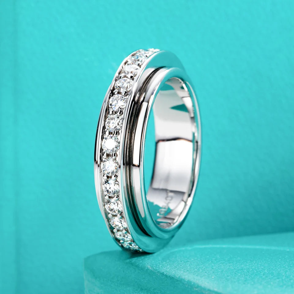 AnuJewel Moissanite Spinner Eternity Band Rings 14k Gold Plated Fidget Spinners Wedding Band Ring Unzip Jewelry Gifts Wholesale