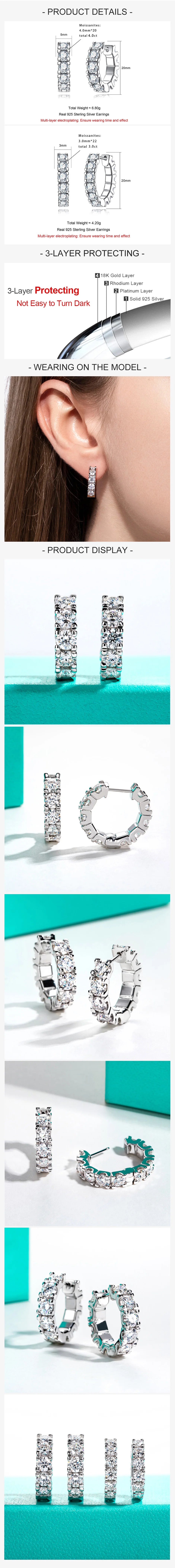 AnuJewel 2.6cttw(3mm)/6cttw(4mm) D Color Moissanites Hoop Earrings 925 Sterling Silver Luxury Huggie Earring for Women Jewelry
