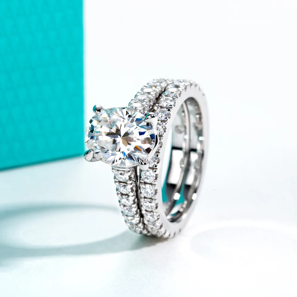 AnuJewel 3ct (Total 4.042ct) Oval Cut D Color Moissanite Bridal Ring Set Wedding Band Silver Rings With Cer Jewelry Wholesale