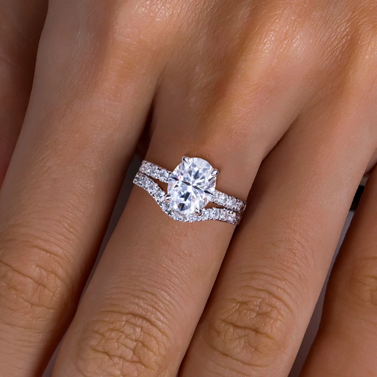 AnuJewel 3ct (Total 3.64ct) Oval Cut D Color Moissanite Bridal Ring Set Wedding Band Silver Rings With Cer Jewelry Wholesale