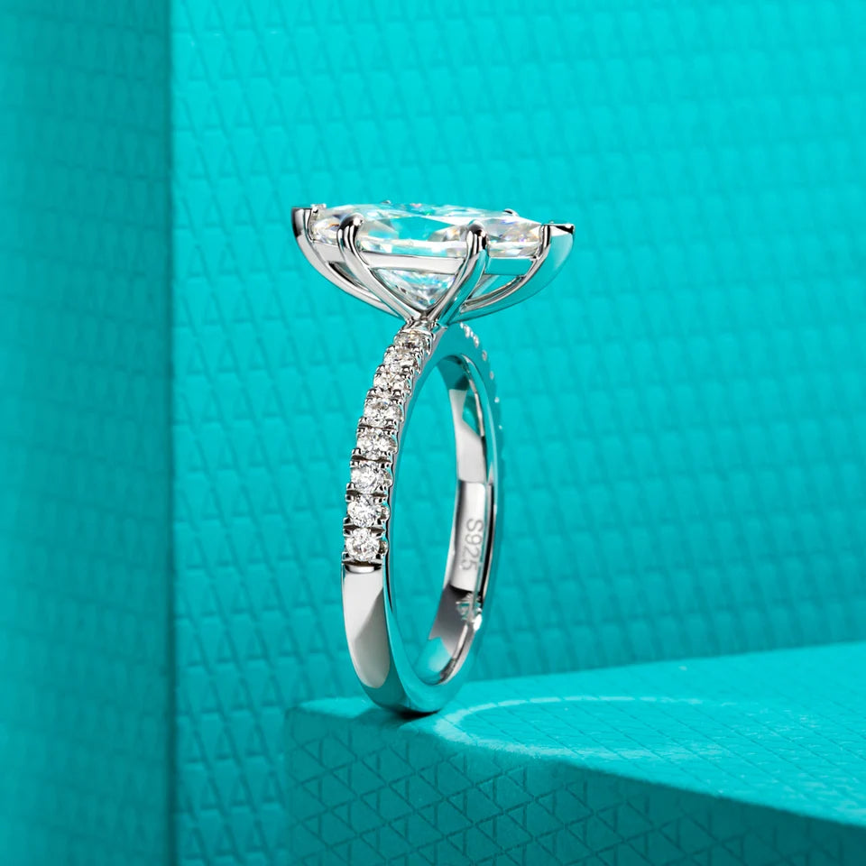 AnuJewel 3ct D Color Marquise Cut Moissanite Ring 925 Sterling Silver Engagement Wedding Ring for Women Birthday Jewelry Gift