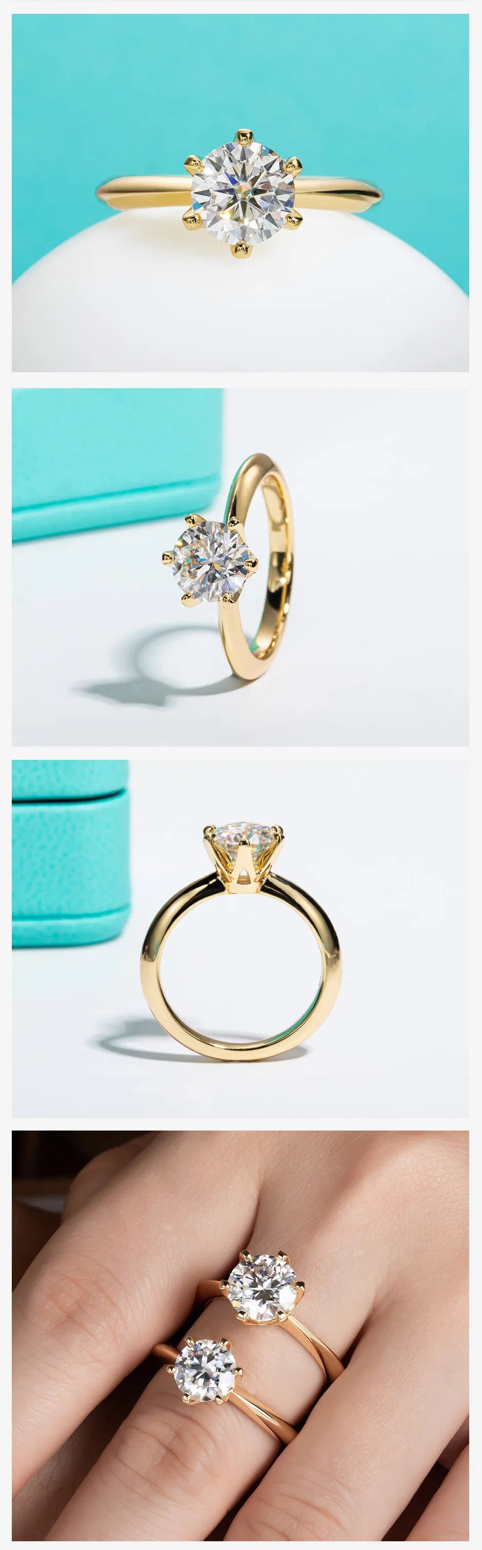 AnuJewel Yellow Gold Plated 2ct 3ct D Color Moissanite Engagement Solitaire Rings For Women With Cer Customs Jewelry Wholesale
