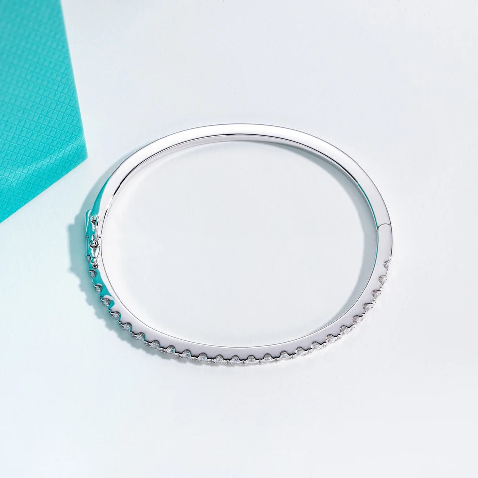 AnuJewel 3mm Half Eternity Moissanite Bracelet 925 Sterling Silver 18K White Gold Plated Bangle for Women Jewelry Gifts
