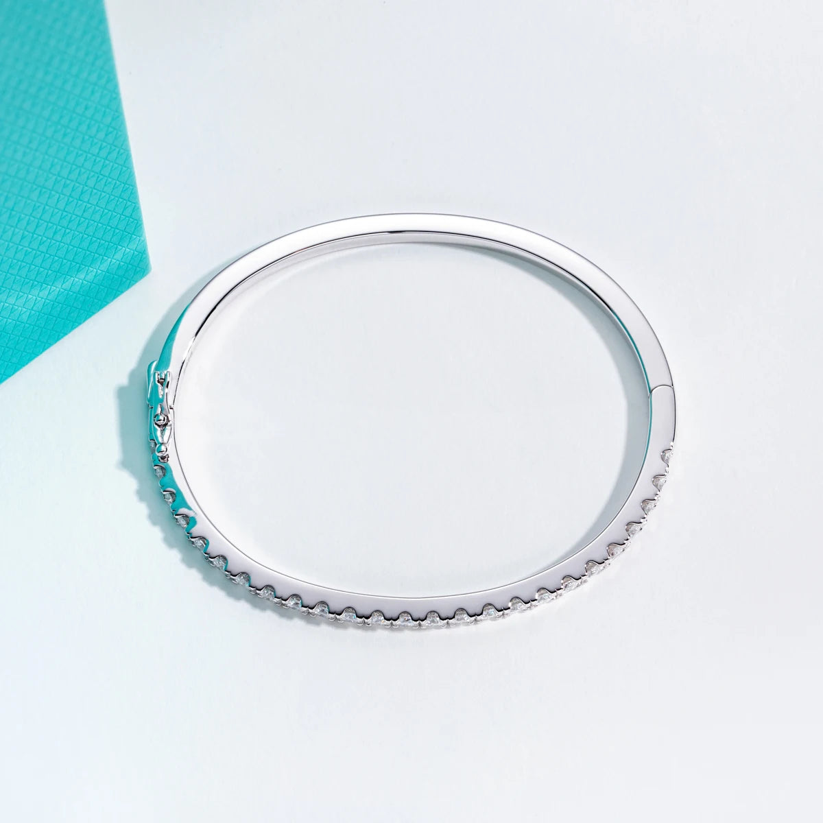 AnuJewel 3mm Half Eternity Moissanite Bracelet 925 Sterling Silver 18K White Gold Plated Bangle for Women Jewelry Gifts