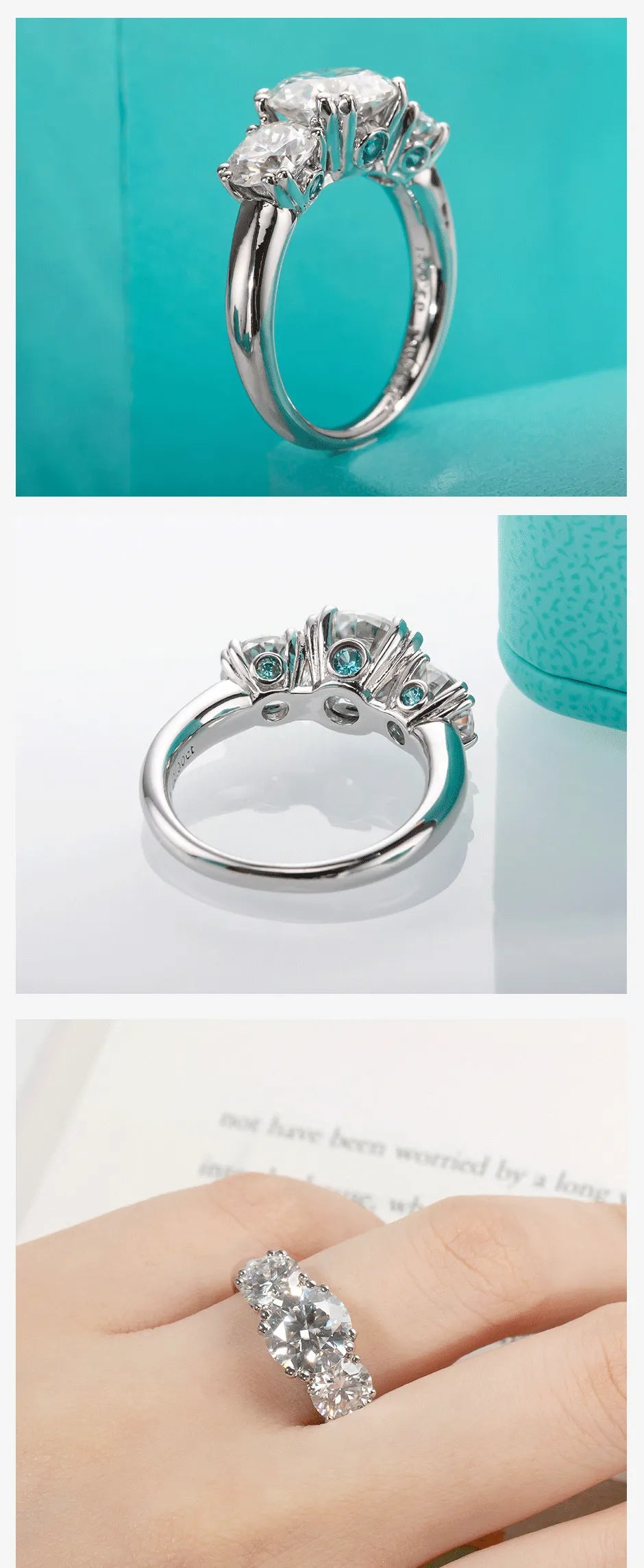 AnuJewel  5cttw D Color Moissanite Luxury Three Stone Engagement Ring 925 Silver Rings 18K Gold Plated Customs Jewelry Wholesale