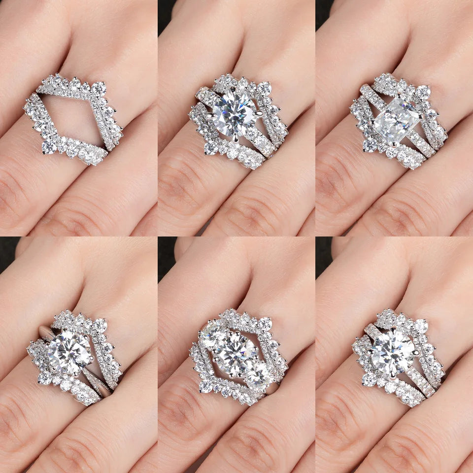 AnuJewel 3mm D Color Moissanite Heart Shape Wedding Bands 18k Gold Plated 925 Sterling Silver Bridal Ring Set For Girls Jewelry