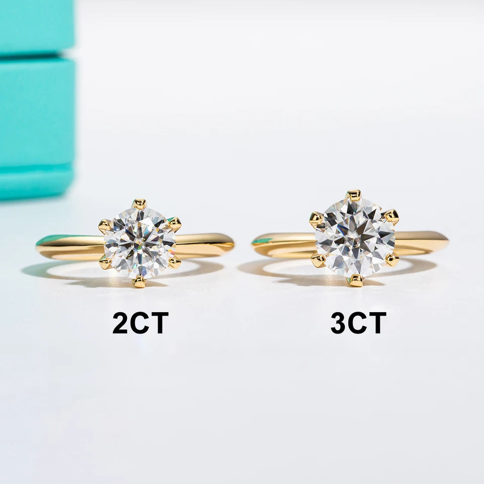 AnuJewel Yellow Gold Plated 2ct 3ct D Color Moissanite Engagement Solitaire Rings For Women With Cer Customs Jewelry Wholesale