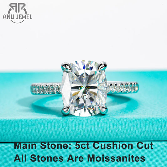 AnuJewel 5ct Cushion Cut D Color Moissanite Engagement Rings For Women 925 Sterling Silver Wedding Rings Jewelry Wholesale