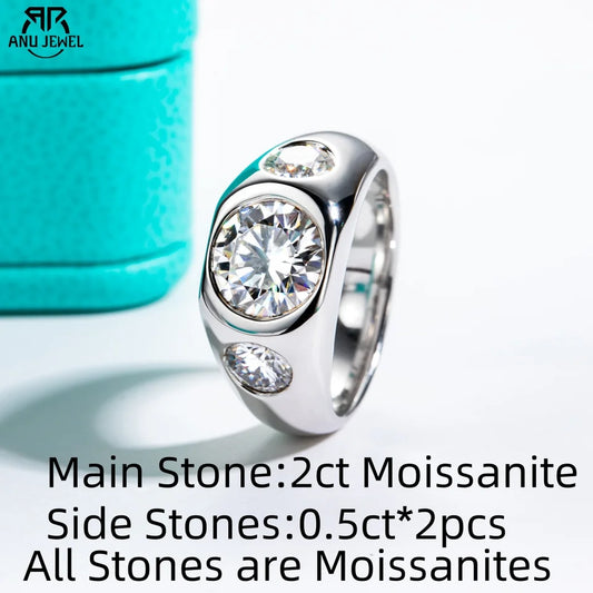 AnuJewel 3cttw D Color Moissanite Men Ring 925 Sterling Silver 18K Gold Plated Lab Created Diamond Engagement Rings For Men