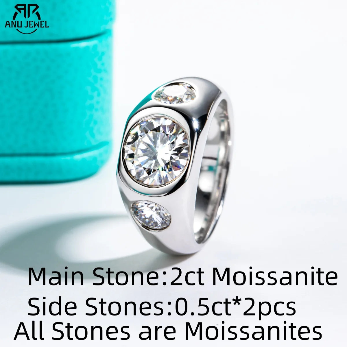 AnuJewel 3cttw D Color Moissanite Men Ring 925 Sterling Silver 18K Gold Plated Lab Created Diamond Engagement Rings For Men