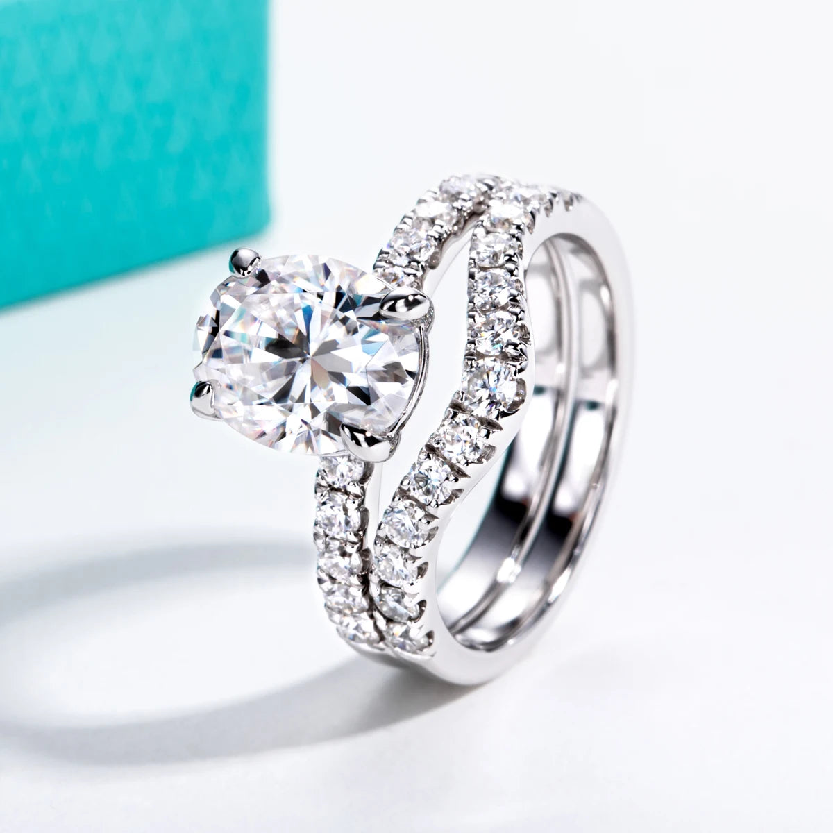AnuJewel 3ct (Total 3.64ct) Oval Cut D Color Moissanite Bridal Ring Set Wedding Band Silver Rings With Cer Jewelry Wholesale