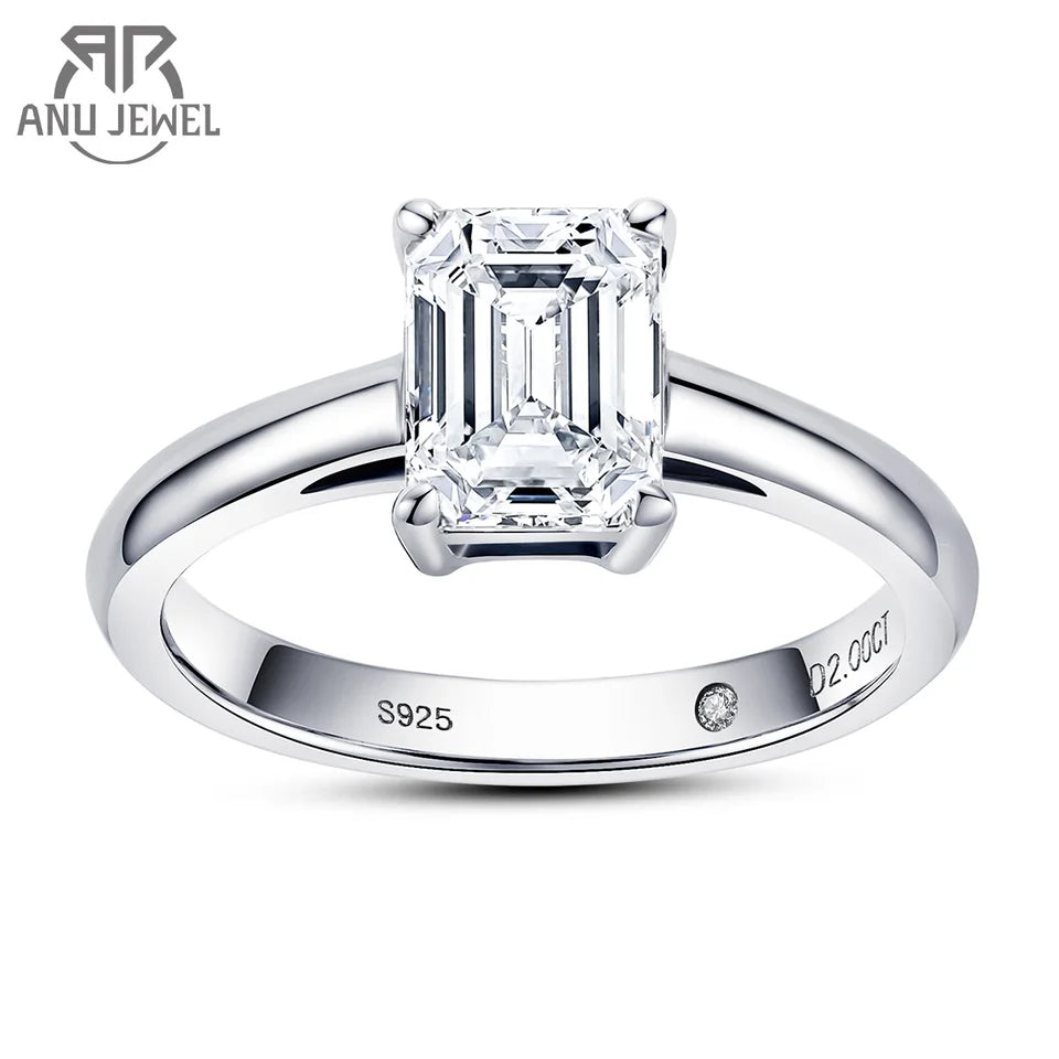 AnuJewel 6x8mm 2ct Emerald Cut Moissanite Engagement Wedding Ring 925 Sterling Silver Rings For Women Jewelry Wholesale