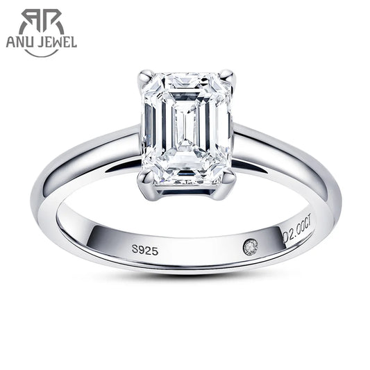 AnuJewel 6x8mm 2ct Emerald Cut Moissanite Engagement Wedding Ring 925 Sterling Silver Rings For Women Jewelry Wholesale