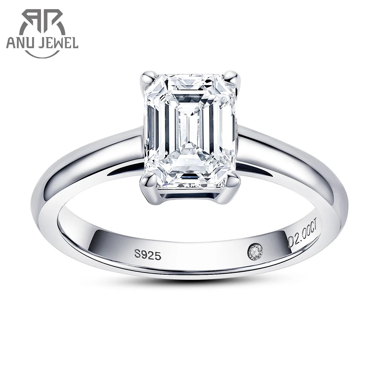 AnuJewel 6x8mm 2ct Emerald Cut Moissanite Engagement Wedding Ring 925 Sterling Silver Rings For Women Jewelry Wholesale