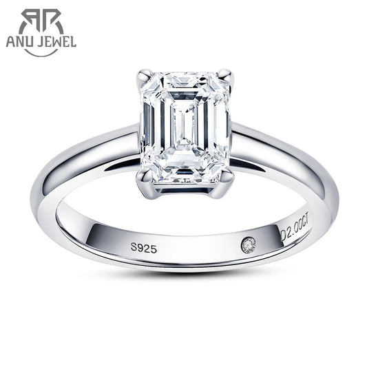 AnuJewel 6x8mm 2ct Emerald Cut Moissanite Engagement Wedding Ring 925 Sterling Silver Rings For Women Jewelry Wholesale