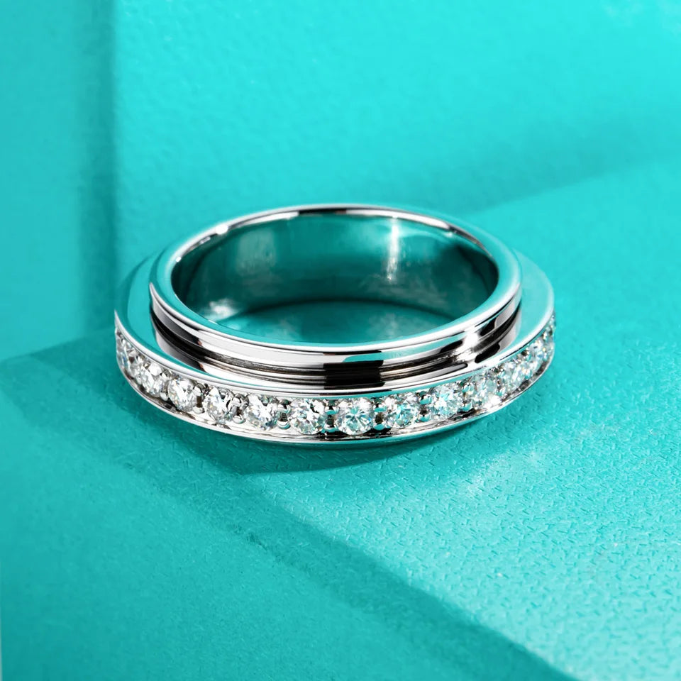 AnuJewel Moissanite Spinner Eternity Band Rings 14k Gold Plated Fidget Spinners Wedding Band Ring Unzip Jewelry Gifts Wholesale