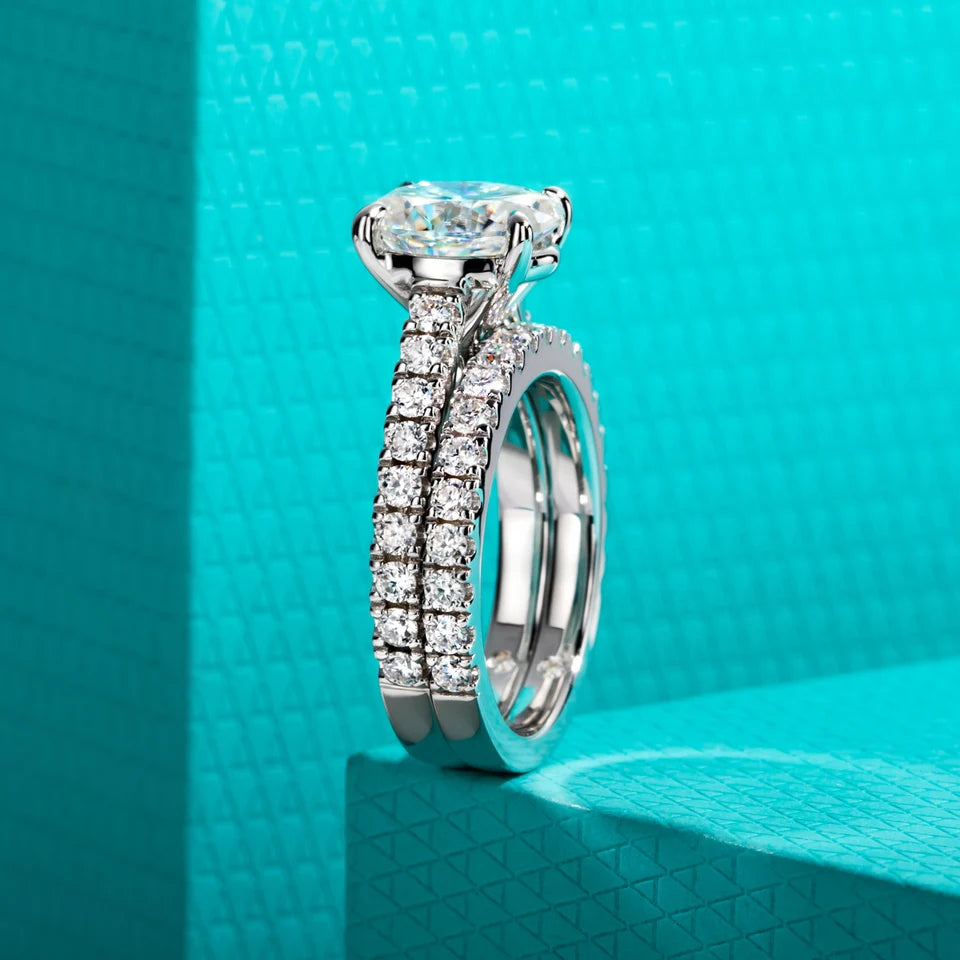 AnuJewel 3ct (Total 4.042ct) Oval Cut D Color Moissanite Bridal Ring Set Wedding Band Silver Rings With Cer Jewelry Wholesale