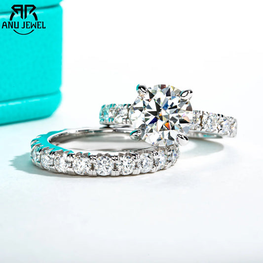 AnuJewel 3.5ct Moissanite Engagement Ring Set Bridal Sets 3mm Eternity Wedding Band Silver Promise Rings Women Jewelry Wholesale
