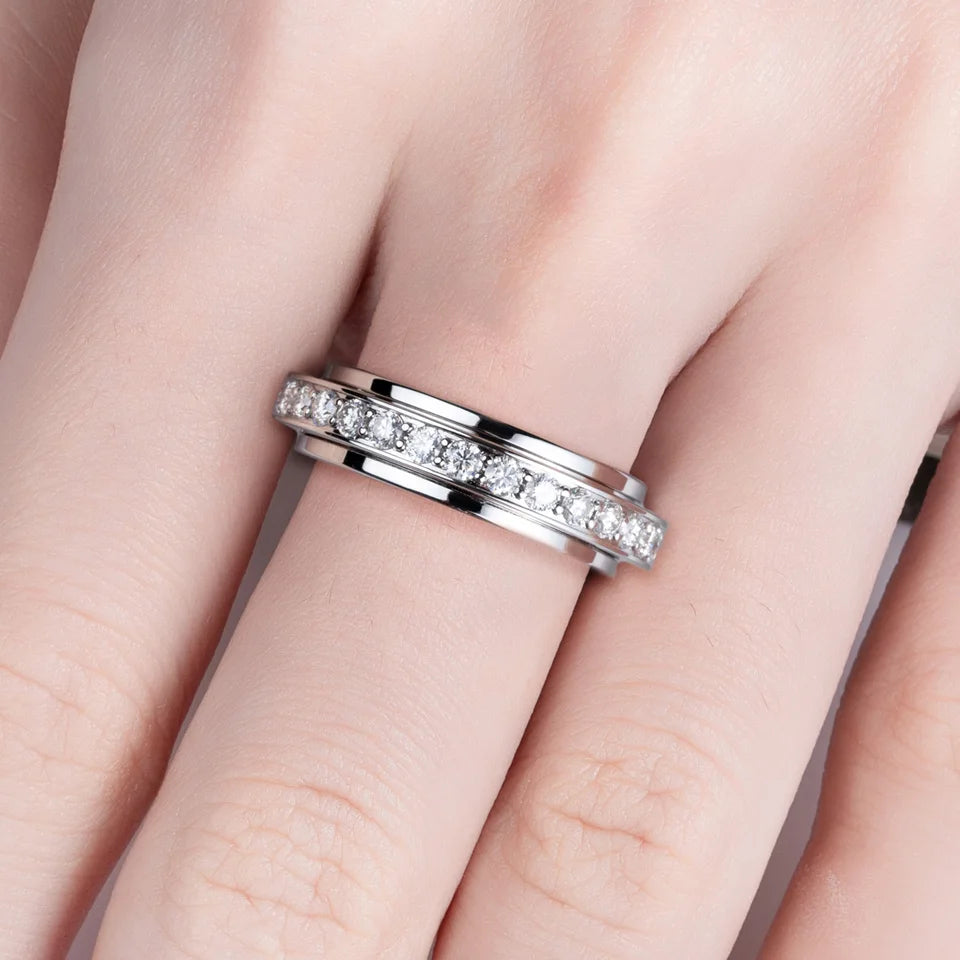 AnuJewel Moissanite Spinner Eternity Band Rings 14k Gold Plated Fidget Spinners Wedding Band Ring Unzip Jewelry Gifts Wholesale